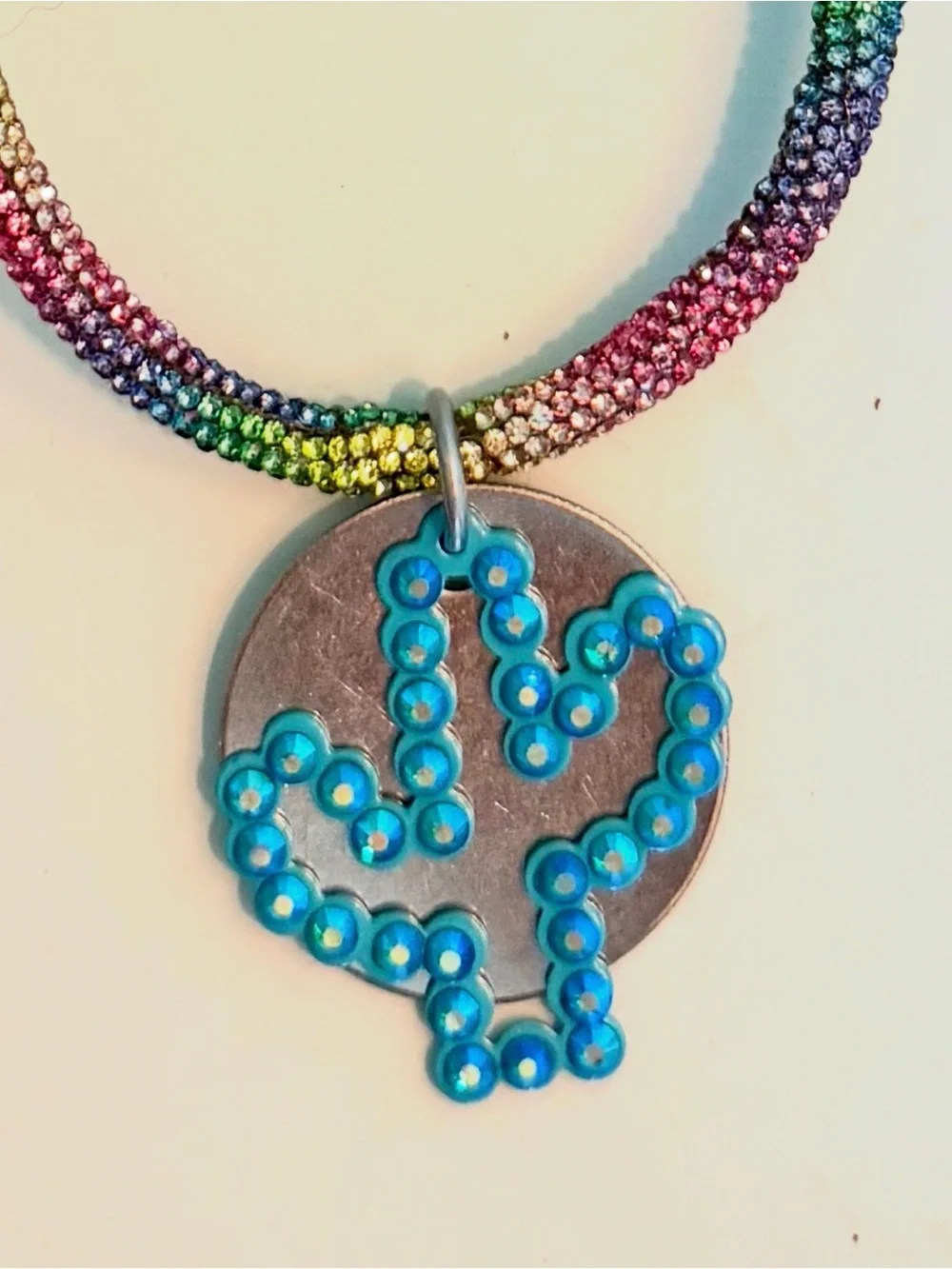 Art by Amy Rainbow Beaded Necklace with Turquoise Cactus Pendant